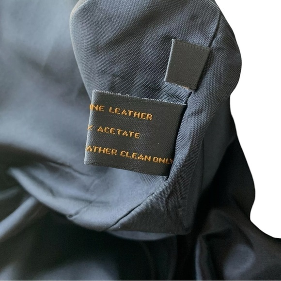 LNR Genuine Leather Buttoned Trench Coat Jacket Black Gold Metallic Size M - Picture 8 of 9